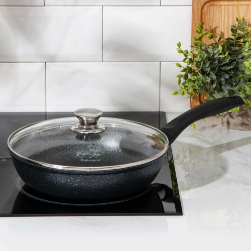 Сковорода Kukmara Мраморная смт24603а с крышкой не съемная ручка 24 см (темный мрамор) 7