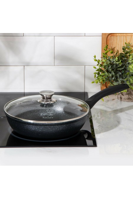 Сковорода Kukmara Мраморная смт24603а с крышкой не съемная ручка 24 см (темный мрамор) 8