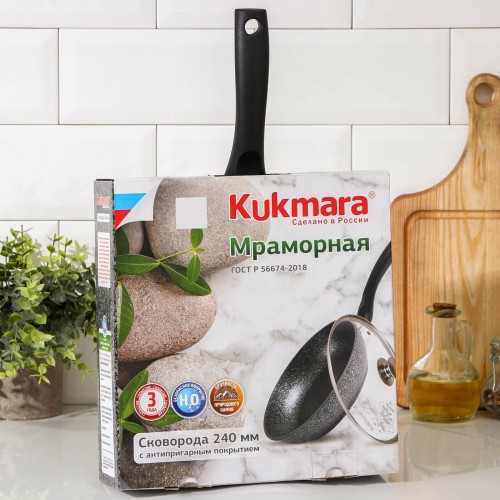 Сковорода Kukmara Мраморная смт24603а с крышкой не съемная ручка 24 см (темный мрамор) 8
