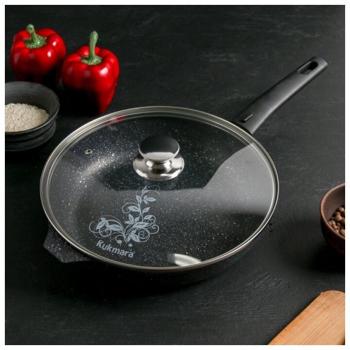 Сковорода Kukmara Мраморная смт26604а с крышкой съемная ручка 26 см (темный мрамор) 3
