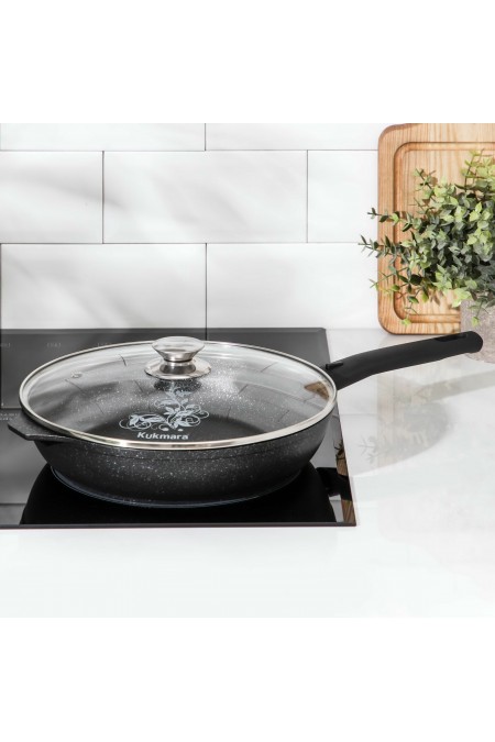 Сковорода Kukmara Мраморная смт26604а с крышкой съемная ручка 26 см (темный мрамор) 7