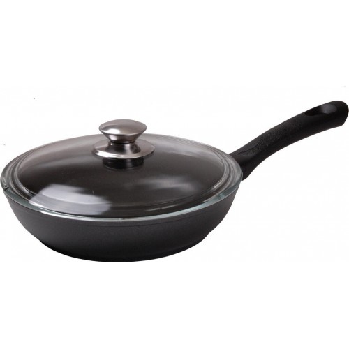 Сковорода Kukmara Традиция с223а с крышкой не съемная ручка 22 см (черный) 