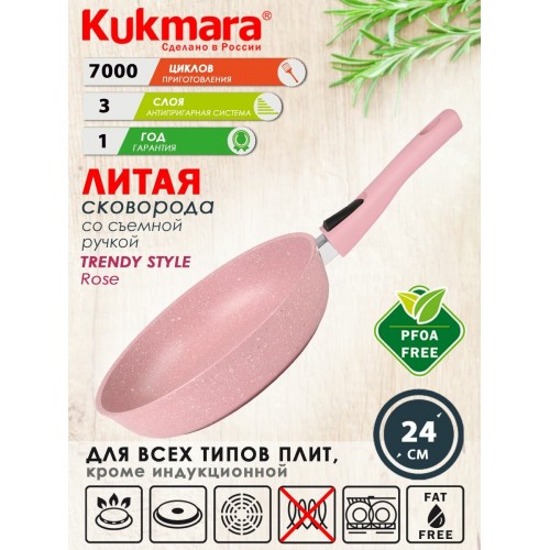 Сковорода Kukmara Trendy style 241tsr съемная ручка 24 см (розовый) 7