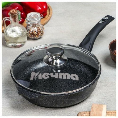 Сковорода Мечта Гранит Black с022802 с крышкой съемная ручка 22 см (черный) 