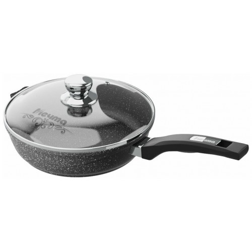 Сковорода Мечта Гранит black С24802 с несъемной ручкой и стеклянной крышкой 24 см (черный) 2