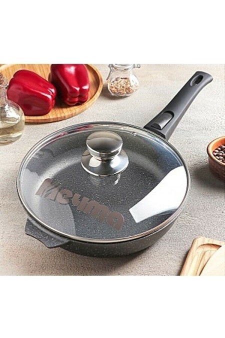 Сковорода Мечта Гранит black С24802 с несъемной ручкой и стеклянной крышкой 24 см (черный) 3