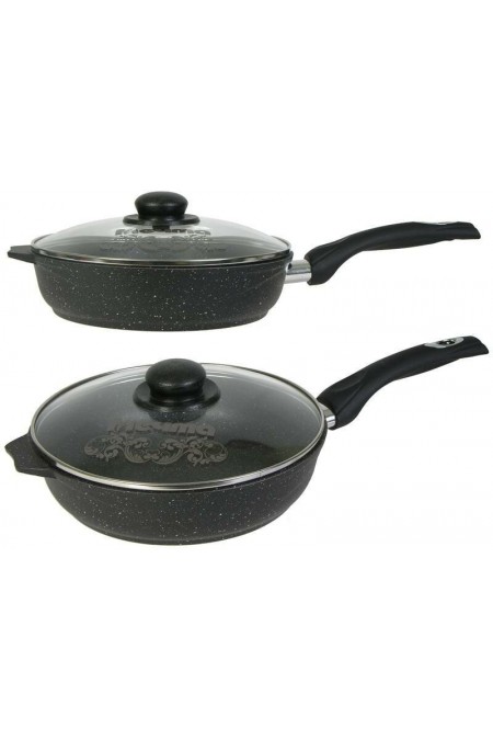 Сковорода Мечта Гранит black С24802 с несъемной ручкой и стеклянной крышкой 24 см (черный) 5