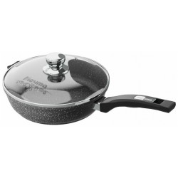 Сковорода Мечта Гранит black С26802 с несъемной ручкой и стеклянной крышкой 26 см (черный)