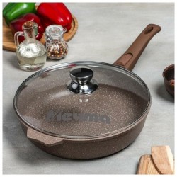 Сковорода Мечта Гранит Brown с022806 с крышкой съемная ручка 22 см (коричневый)