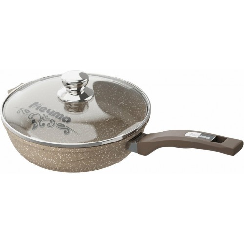 Сковорода Мечта Гранит Brown с22806 с крышкой не съемная ручка 22 см (коричневый) 