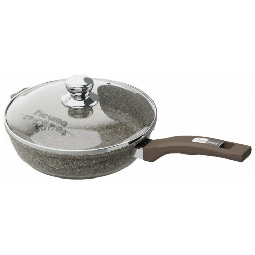 Сковорода Мечта Premium (mokko) С22902 с несъемной ручкой и стеклянной крышкой 22 см (черный) 