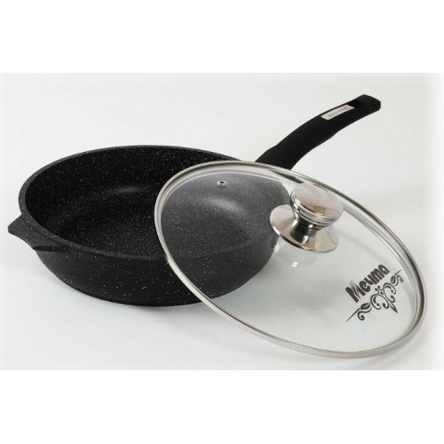 Сковорода Мечта С28802 Гранит black с несъемной ручкой и стеклянной крышкой 28 см (черный) 2