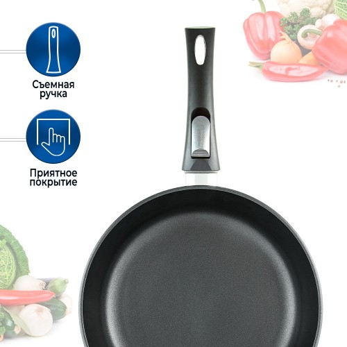 Сковорода НЕВА МЕТАЛЛ ПОСУДА Особенная 9022 съемная ручка 22 см (черный) 6