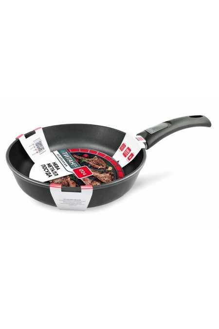 Сковорода НЕВА МЕТАЛЛ ПОСУДА Особенная 9024 съемная ручка 24 см (черный) 