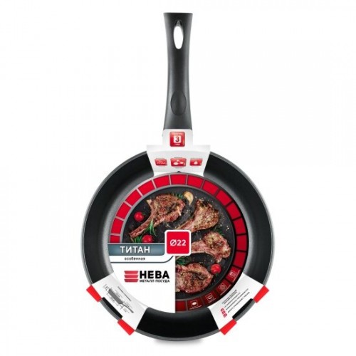 Сковорода НЕВА МЕТАЛЛ ПОСУДА Особенная 9122 съемная ручка 22 см (черный) 1