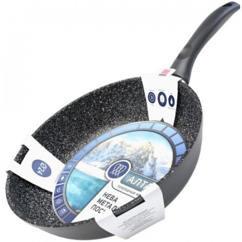 Сковорода НЕВА МЕТАЛЛ ПОСУДА Природные минералы линия Алтай 27124I 24 см (черный) 1