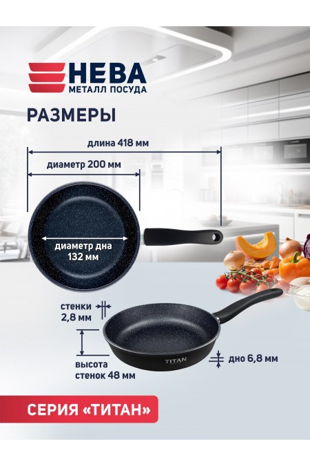 Сковорода НЕВА МЕТАЛЛ ПОСУДА Titan Space 918120i 20 см (черный) 2