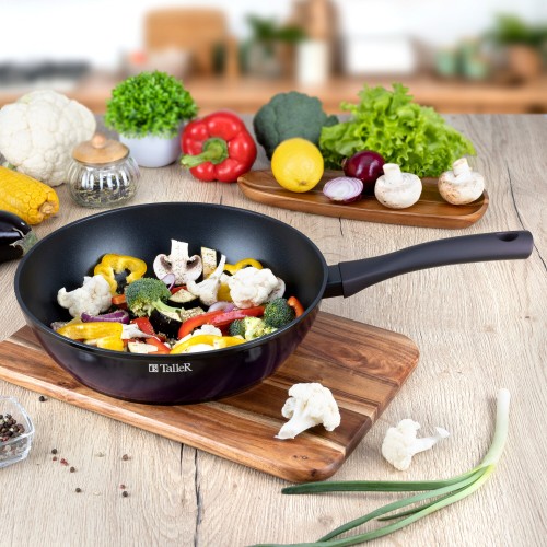 Сковорода Taller Аспайр TR-44102 не съемная ручка 28 см (баклажан) 2