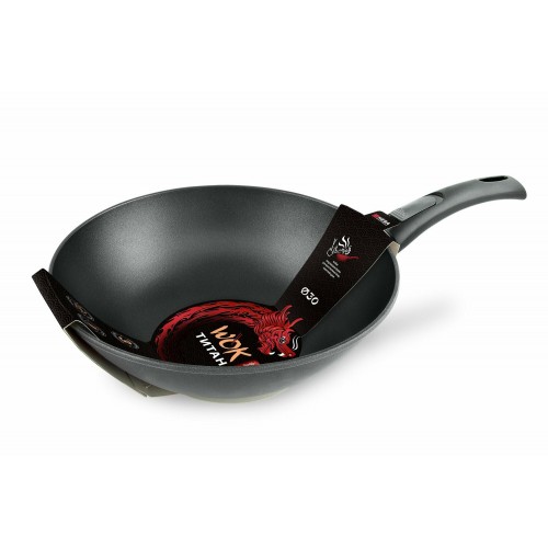 Сковорода-вок НЕВА МЕТАЛЛ ПОСУДА Титан 3130W съемная ручка 30 см (черный) 