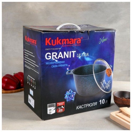 Кастрюля Kukmara Granit ultra кго102а со стеклянной крышкой 10 л (серый) 8