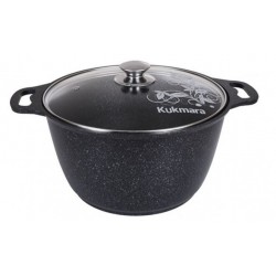 Кастрюля Kukmara Marble Induction кмти42а со стеклянной крышкой 4 л (темный мрамор)