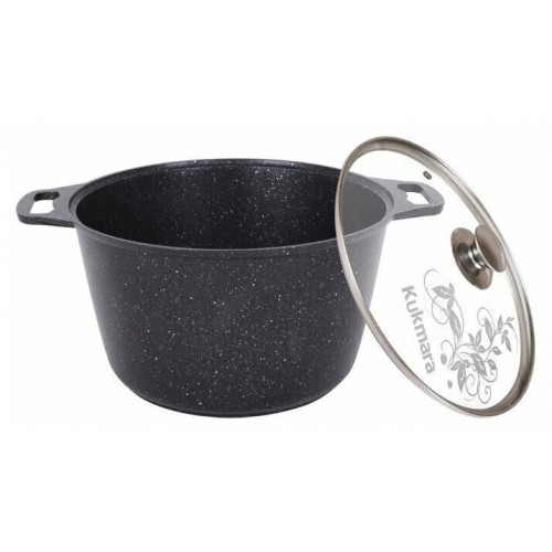 Кастрюля Kukmara Мраморная кмт82-1а со стеклянной крышкой 8 л (темный мрамор) 1
