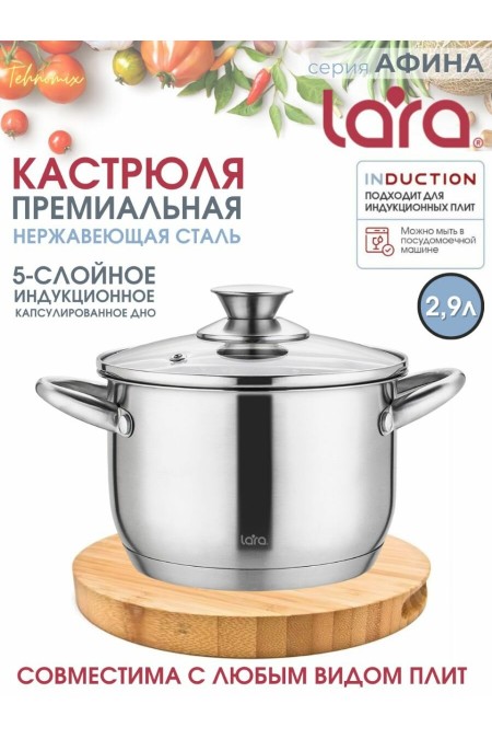 Кастрюля LARA Афина LR02-267 2.9 л (серебристый) 