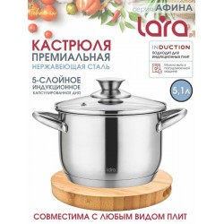 Кастрюля LARA Афина LR02-269 5.1 л (серебристый)