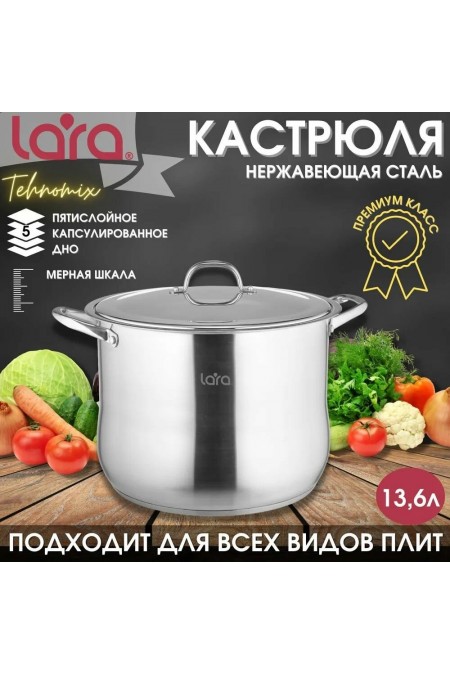 Кастрюля LARA Big Size LR02-44 13.6 л (серебристый) 