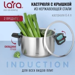Кастрюля LARA Изумруд LR02-245 6.4 л (серебристый)
