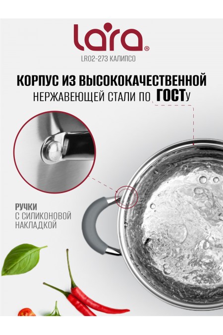 Кастрюля LARA Калипсо LR02-273 2.9 л (серебристый) 1