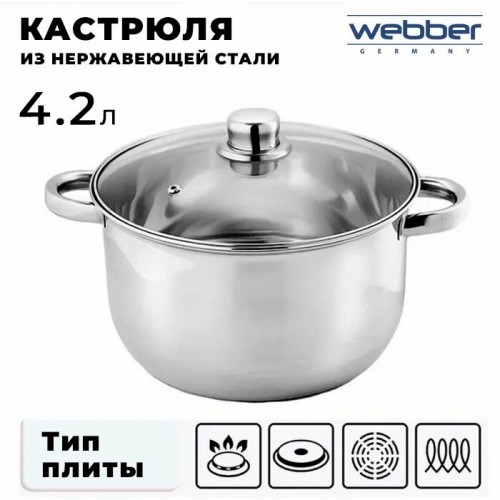 Кастрюля Webber BE-158/2 4,2 л (серебристый) 
