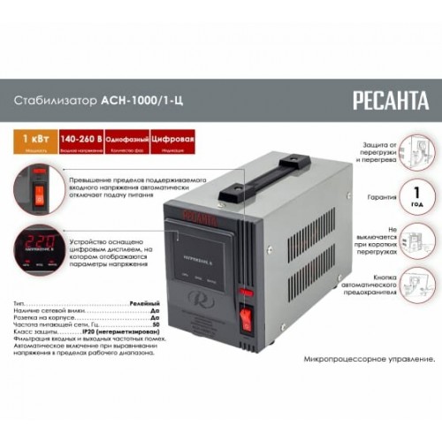 Стабилизатор Ресанта АСН-1000/1-Ц (63/6/2) 4