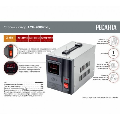 Стабилизатор Ресанта АСН-2000/1-Ц (63/6/4) 3