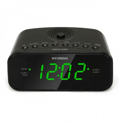 Радиобудильник Hyundai H-RCL221 LCD зеленые часы (черный) 