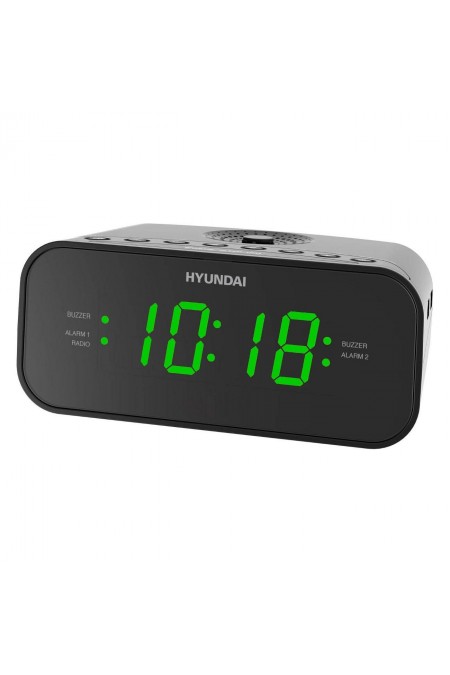 Радиобудильник Hyundai H-RCL221 LCD зеленые часы (черный) 