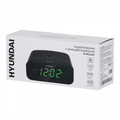 Радиобудильник Hyundai H-RCL221 LCD зеленые часы (черный) 7
