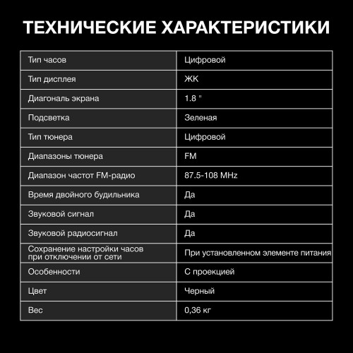 Радиобудильник Hyundai H-RCL243 LCD зеленые часы (черный) 5