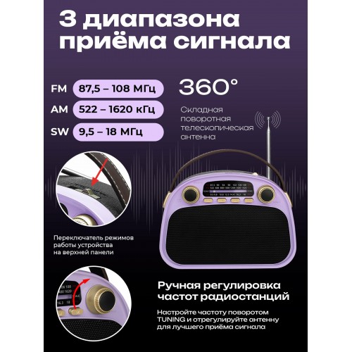 Радиоприемник Ritmix RPR-040 (лаванда) 4
