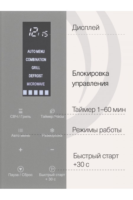 Микроволновая печь встраиваемая Krona MYSTERIUM mw 60 GR (нержавеющая сталь) 3