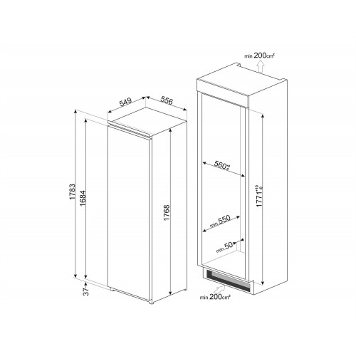 Встраиваемый холодильник Smeg S8L174D3E (белый) 1