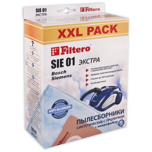 Пылесборник FILTERO SIE 01 XXL PACK Экстра, пятислойные, 8 шт., для пылесосов BOSCH, SIEMENS, CONTI, KARCHER, SHIVAKI, UFESA 3