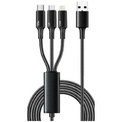 Кабель REXANT 18-7075 USB 3в1 Type-С (6A), Lightning (2,4A), micro USB (3A) 1.2 м (черный)