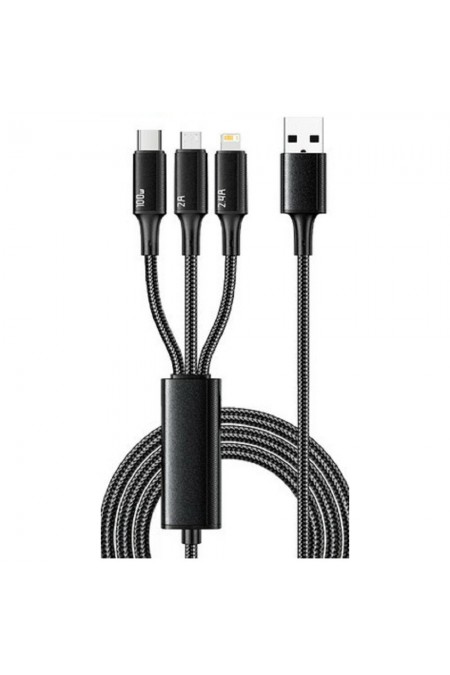 Кабель REXANT 18-7075 USB 3в1 Type-С (6A), Lightning (2,4A), micro USB (3A) 1.2 м (черный) 
