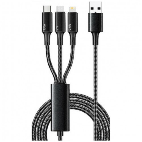 Кабель REXANT 18-7075 USB 3в1 Type-С (6A), Lightning (2,4A), micro USB (3A) 1.2 м (черный) 