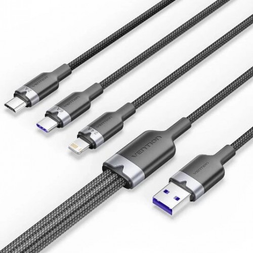 Кабель Vention CTRBG USB-A 2.0 - Type C/MicroB/Lightning 1.5 м (черный) 