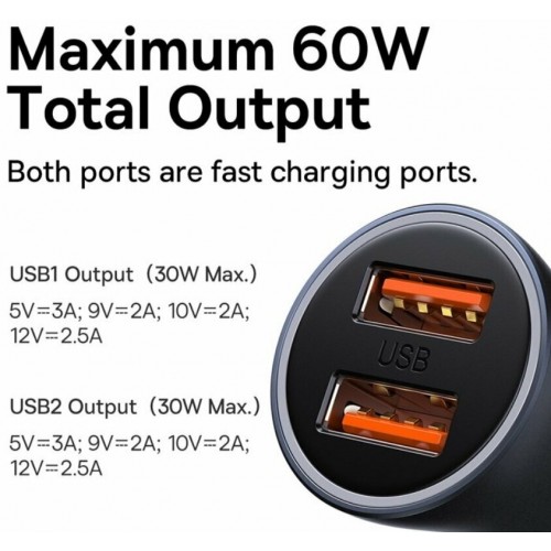 Автомобильное зарядное устройство Baseus Golden Contactor Max Dual Fast Charger Car Charger U+U 60W (CGJM000013) 6