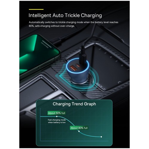 Автомобильное зарядное устройство Baseus Golden Contactor Pro Triple Fast Charge Car Charger 65W U+C+C Dark Gray (CGJP010013) 1