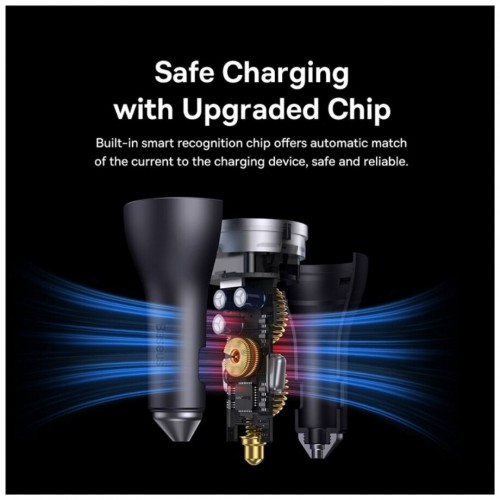 Автомобильное зарядное устройство Baseus Golden Contactor Pro Triple Fast Charge Car Charger 65W U+C+C Dark Gray (CGJP010013) 4