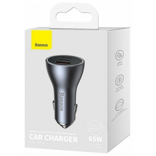 Автомобильное зарядное устройство Baseus Golden Contactor Pro Triple Fast Charge Car Charger 65W U+C+C Dark Gray (CGJP010013) 6